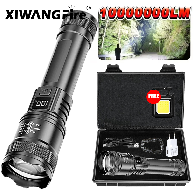Outdoor Lighting Black - 超高輝度 LED 懐中電灯 2000LM Type-C 充電式長距離ズーム戦術トーチ屋外緊急キャンプ釣りランタン