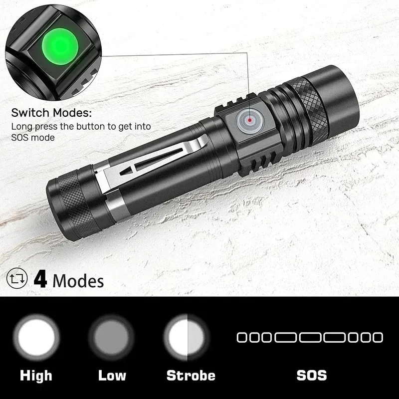 充電式 T6 ハンドヘルド懐中電灯使用 18650 ズームト - Outdoor Lighting Black のレビューと価格