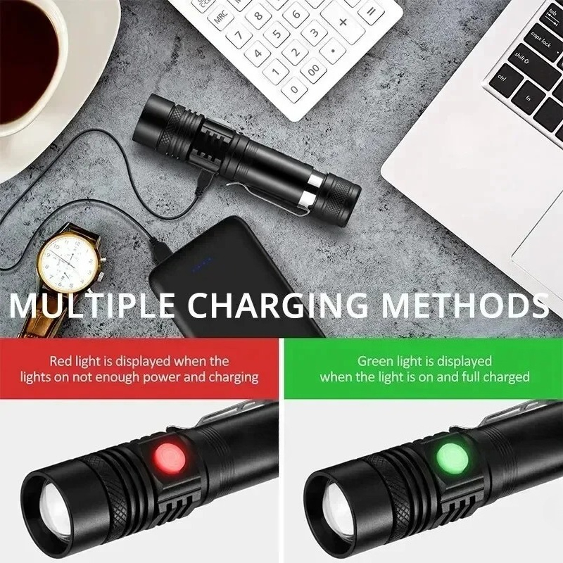 充電式 T6 ハンドヘルド懐中電灯使用 18650 ズームト - Outdoor Lighting Black のレビューと価格