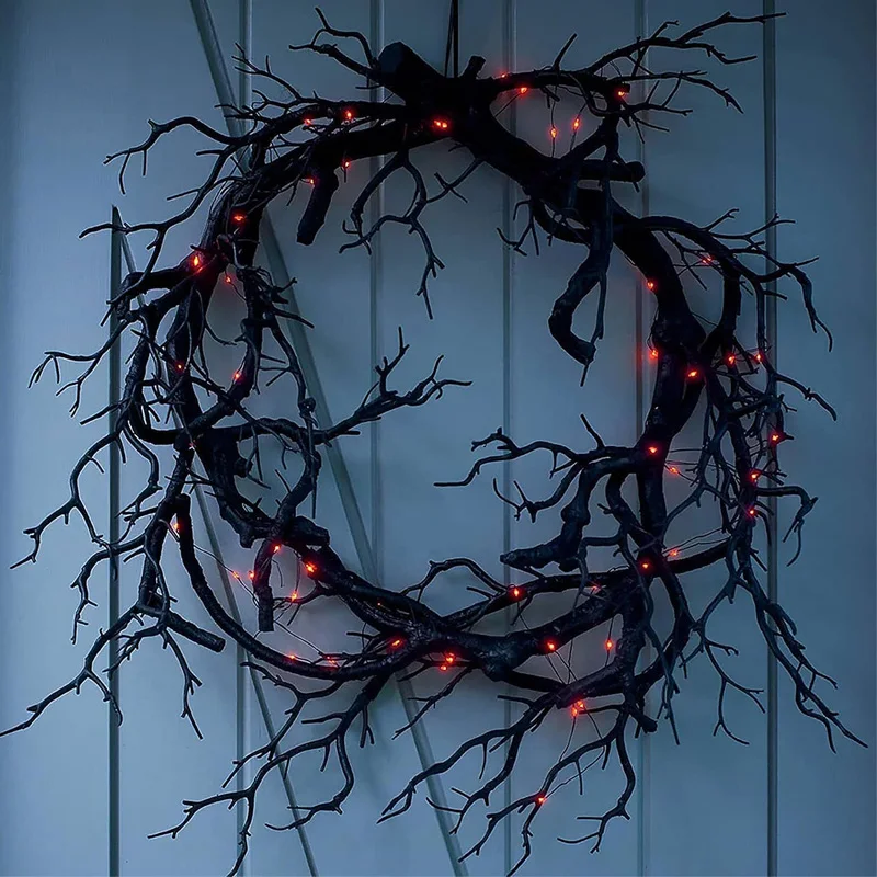 LEDライト付きハロウィーンの花輪,黒い枝のきらびやかな装飾 - Outdoor Lighting Effects のレビューと価格