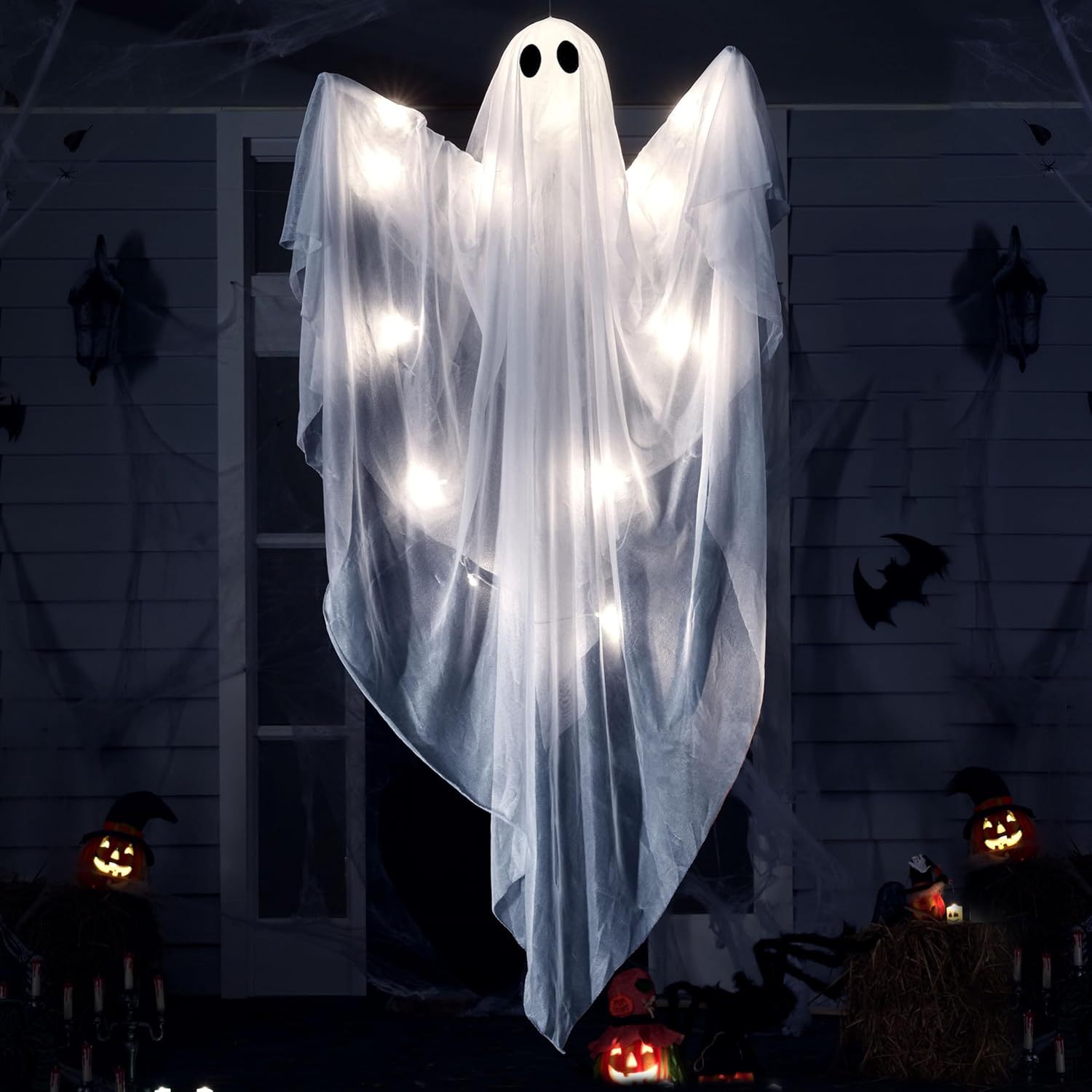 ハロウィン吊り下げライトアップゴースト 不気味な白いLEDラ - Outdoor Lighting Effects のレビューと価格