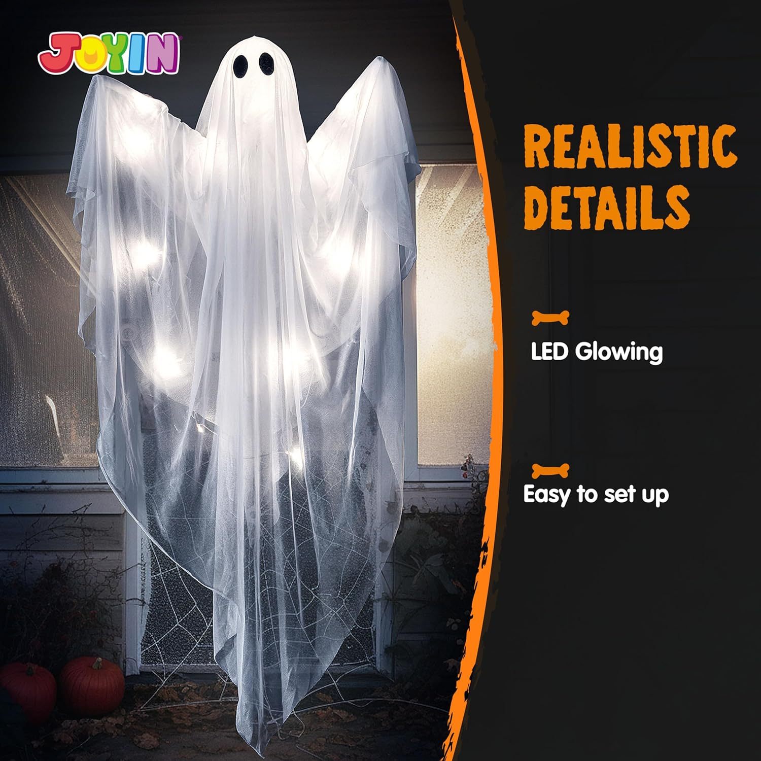 ハロウィン吊り下げライトアップゴースト 不気味な白いLEDラ - Outdoor Lighting Effects のレビューと価格