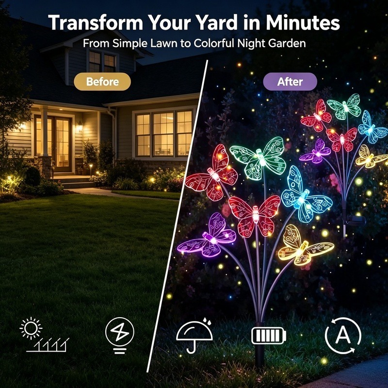 ソーラー式バタフライライト、防水LEDガーデンステークライト - Outdoor Lighting Waterproof のレビューと価格