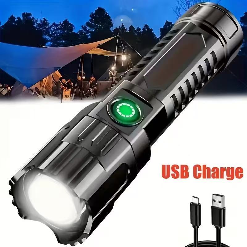 新型高出力LED懐中電灯 USB充電式トーチ ズーム機能付き - Outdoor Lighting Black のレビューと価格