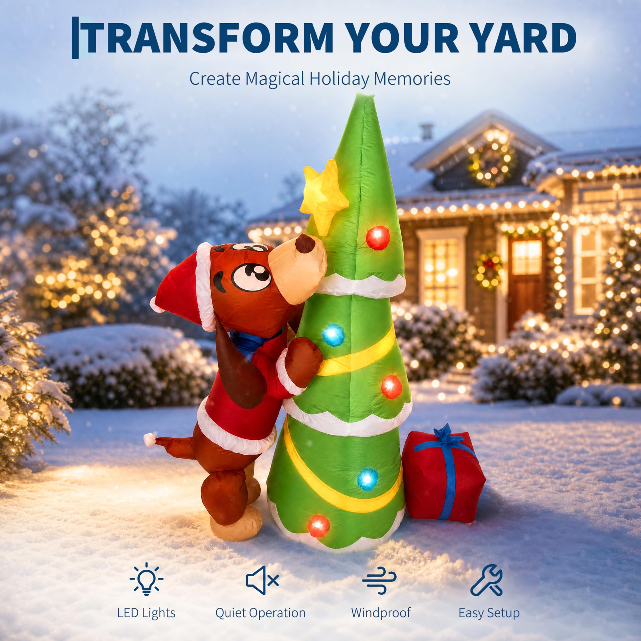高さ7フィート（210cm）の巨大なクリスマス犬のインフレー - Outdoor Lighting Effects のレビューと価格