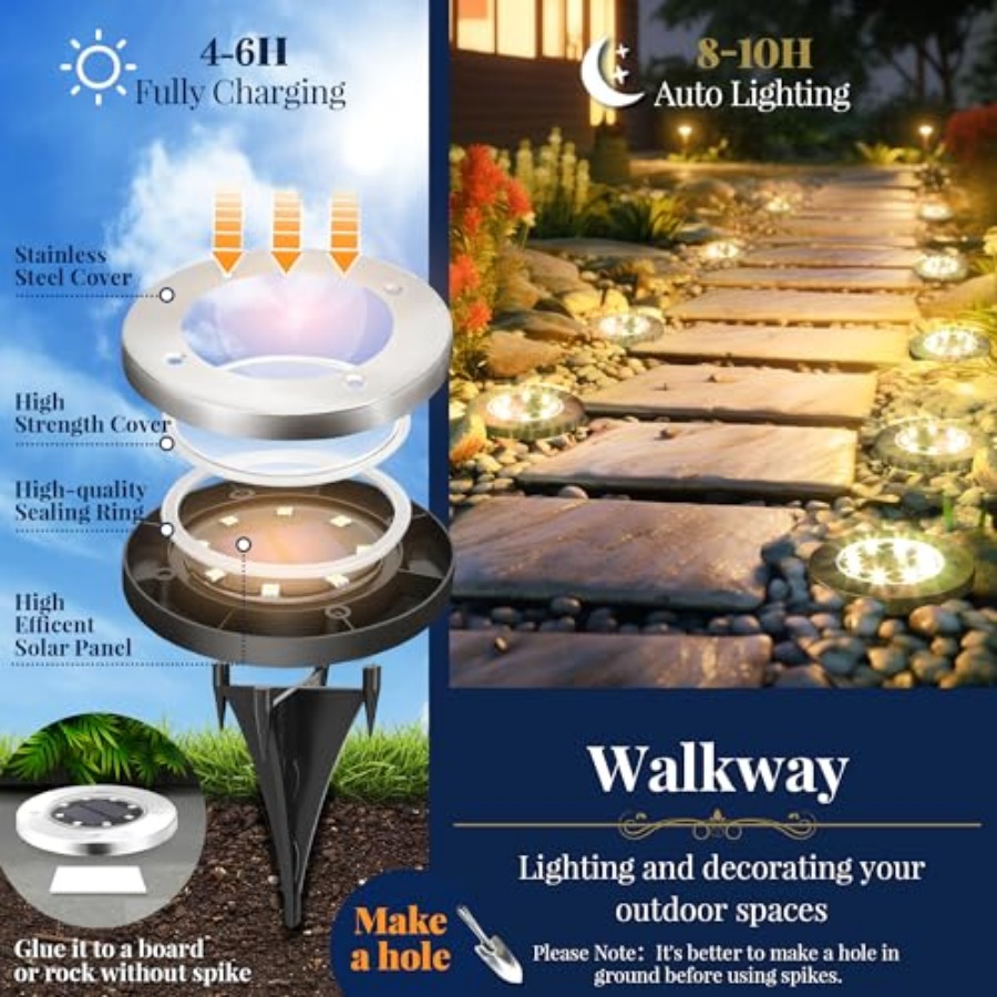 ソーラーグラウンドライト ソーラーライト 屋外防水 8 LE - Outdoor Lighting Waterproof のレビューと価格