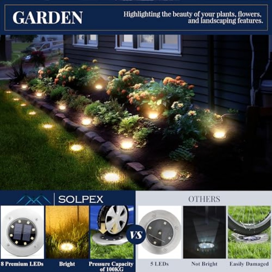 ソーラーグラウンドライト ソーラーライト 屋外防水 8 LE - Outdoor Lighting Waterproof のレビューと価格
