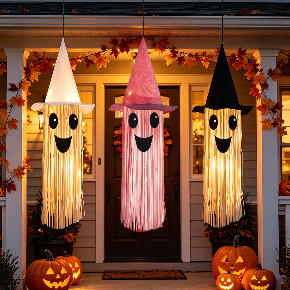ハロウィン光る魔女帽子ゴーストタッセル吊り下げ装飾、LEDラ - Outdoor Lighting Effects のレビューと価格
